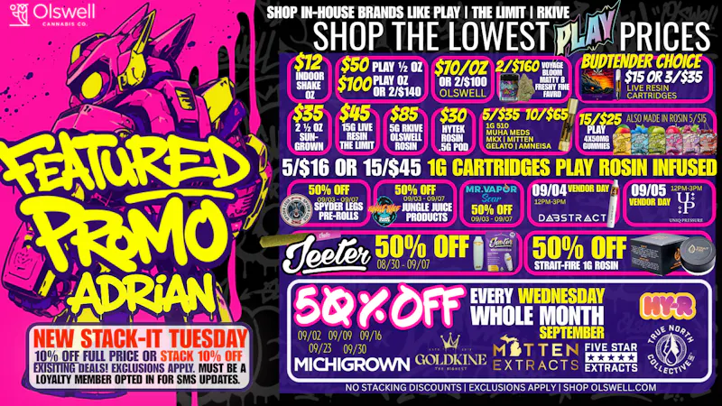 Olswell Cannabis Co NEW MONTH NEW DEALS AT OLSWELL, ADRIAN!