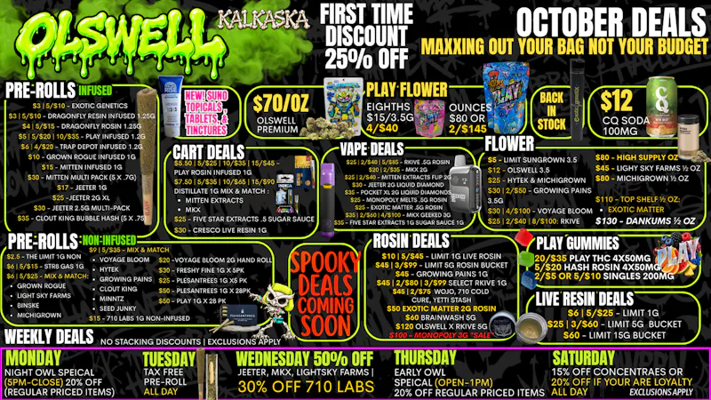 Olswell Cannabis Co - Kalkaska SPOOKY DEALS COMING TO OLSWELL. BE AWARE! 🔥🦉