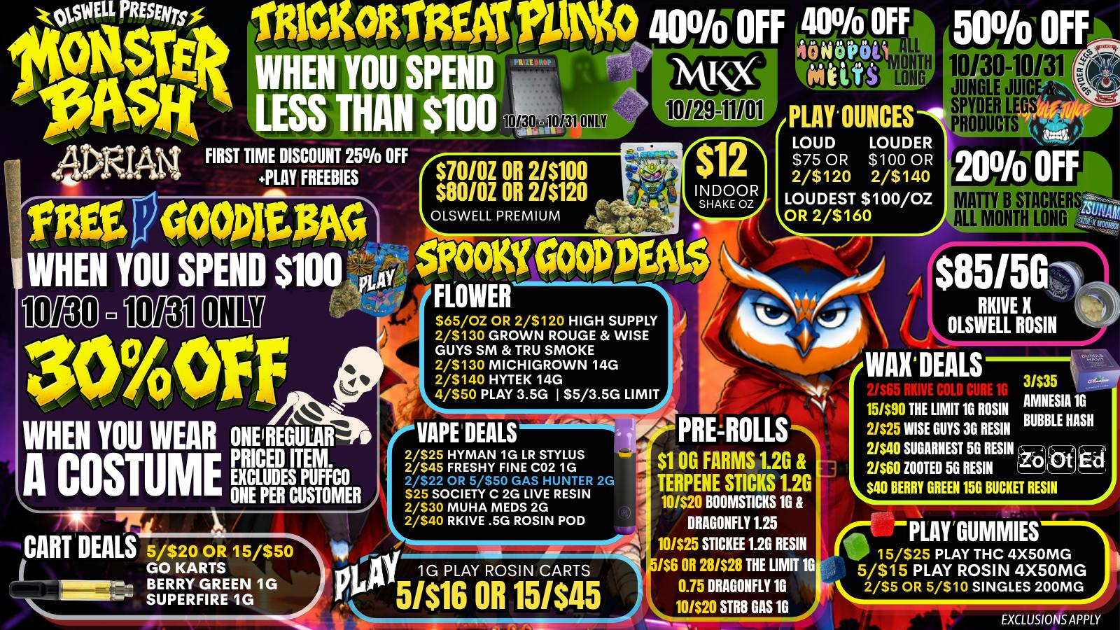 Olswell Cannabis Co WEAR A COSTUME 10/30 OR 10/31 GET 30% OFF ONE ITEM