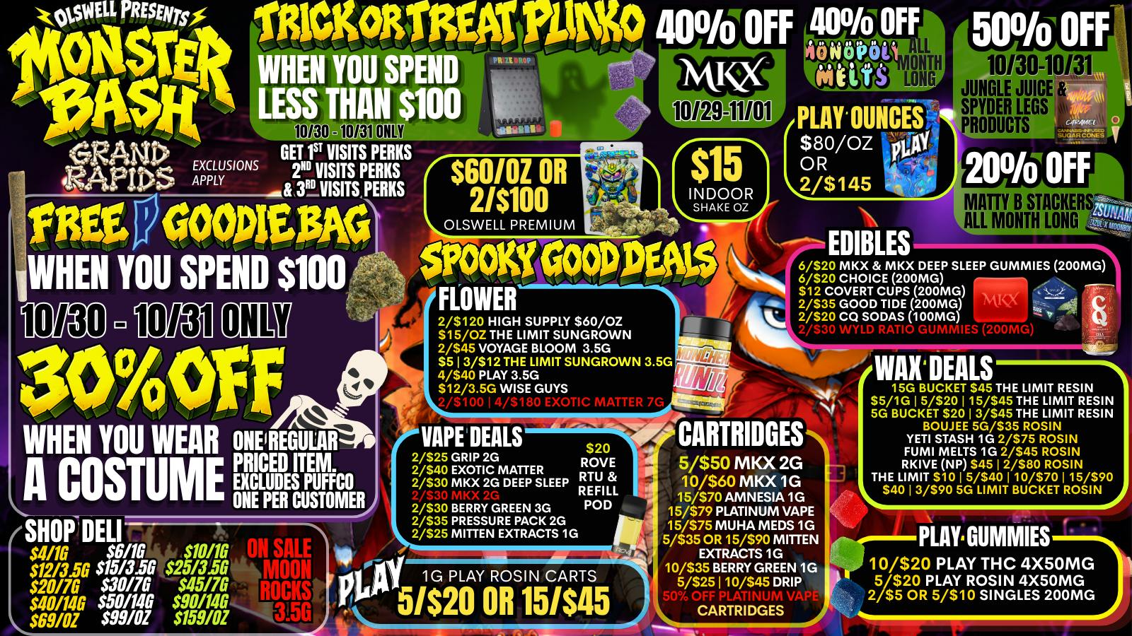 Olswell Cannabis Co WEAR A COSTUME 10/30 OR 10/31 GET 30% OFF ONE ITEM