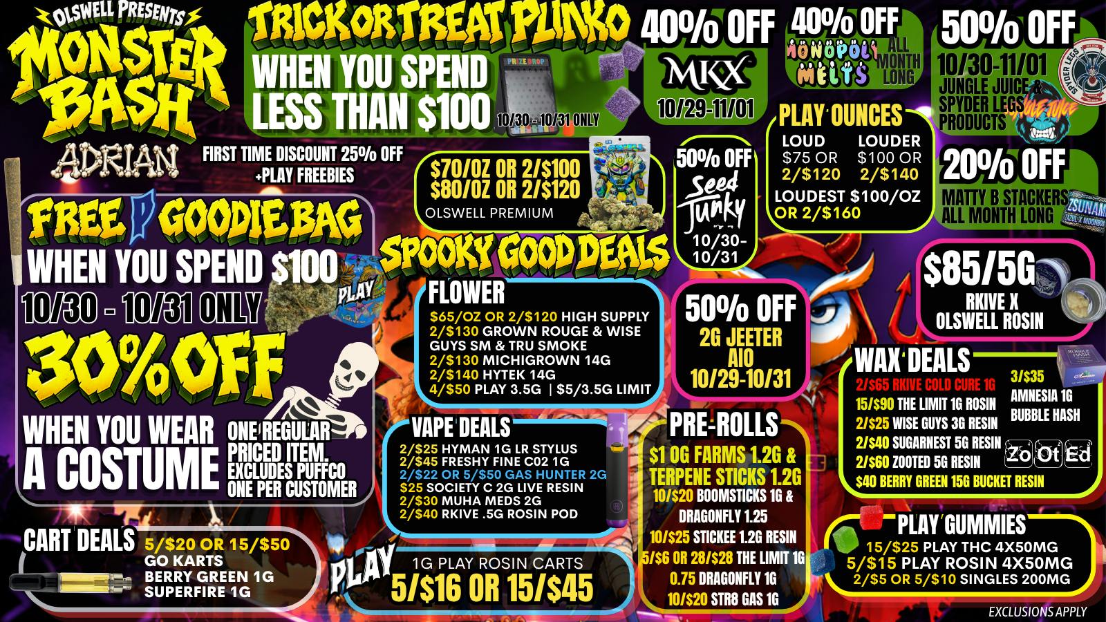 Olswell Cannabis Co WEAR A COSTUME 10/30 OR 10/31 GET 30% OFF ONE ITEM