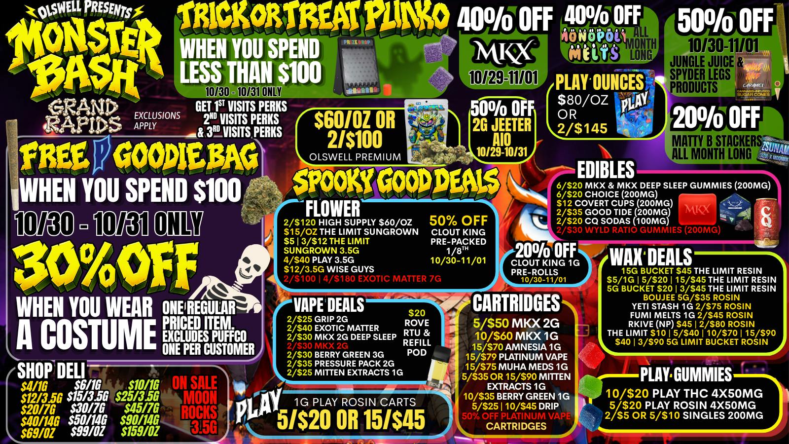 Olswell Cannabis Co WEAR A COSTUME 10/30 OR 10/31 GET 30% OFF ONE ITEM