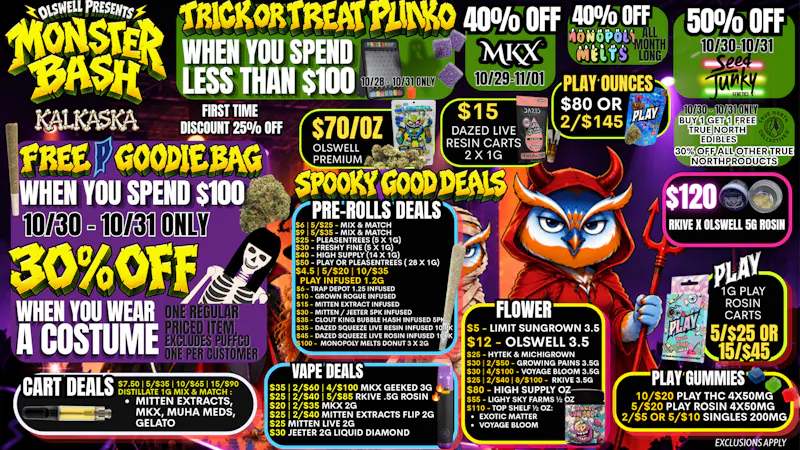 Olswell Cannabis Co - Kalkaska WEAR A COSTUME 10/30 OR 10/31 GET 30% OFF ONE ITEM
