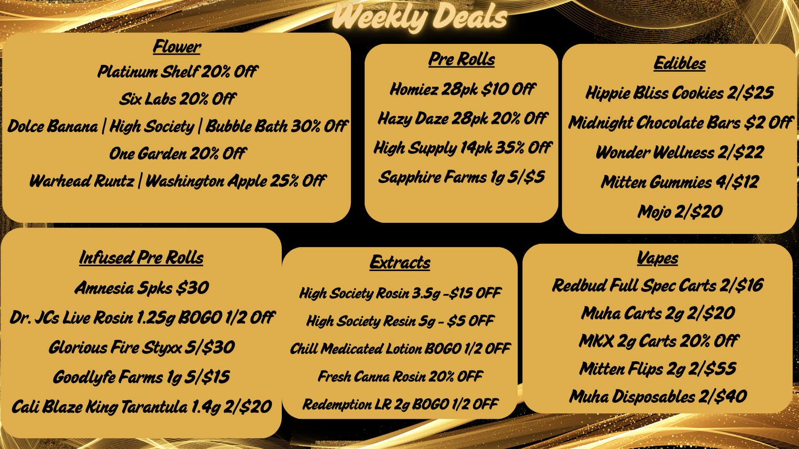 High Society Wellness Weekly Specials at HSW!