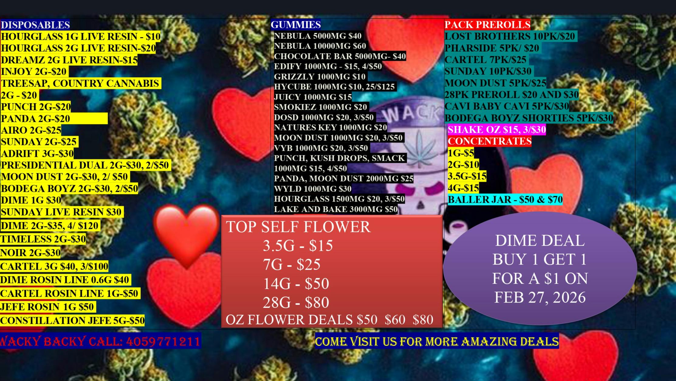 WACKY BACKY DISPENSARY Wacky Deal's Of The Month