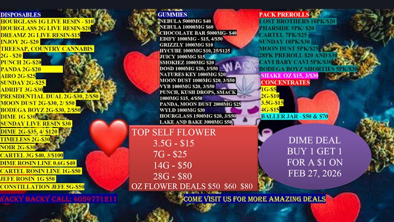 WACKY BACKY DISPENSARY Wacky Deal's Of The Month