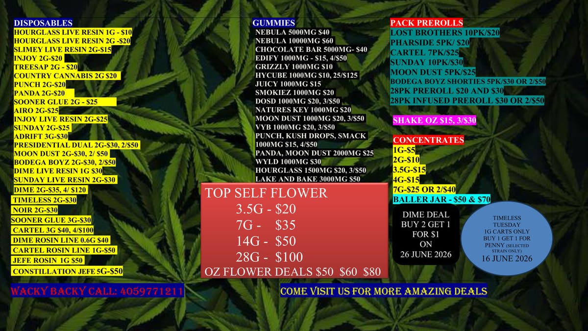 WACKY BACKY DISPENSARY WICKED WACKY DEALS