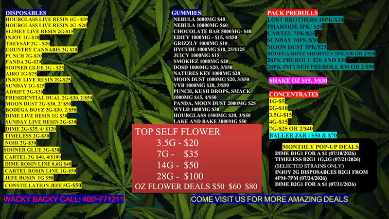 WACKY BACKY DISPENSARY WICKED WACKY DEALS