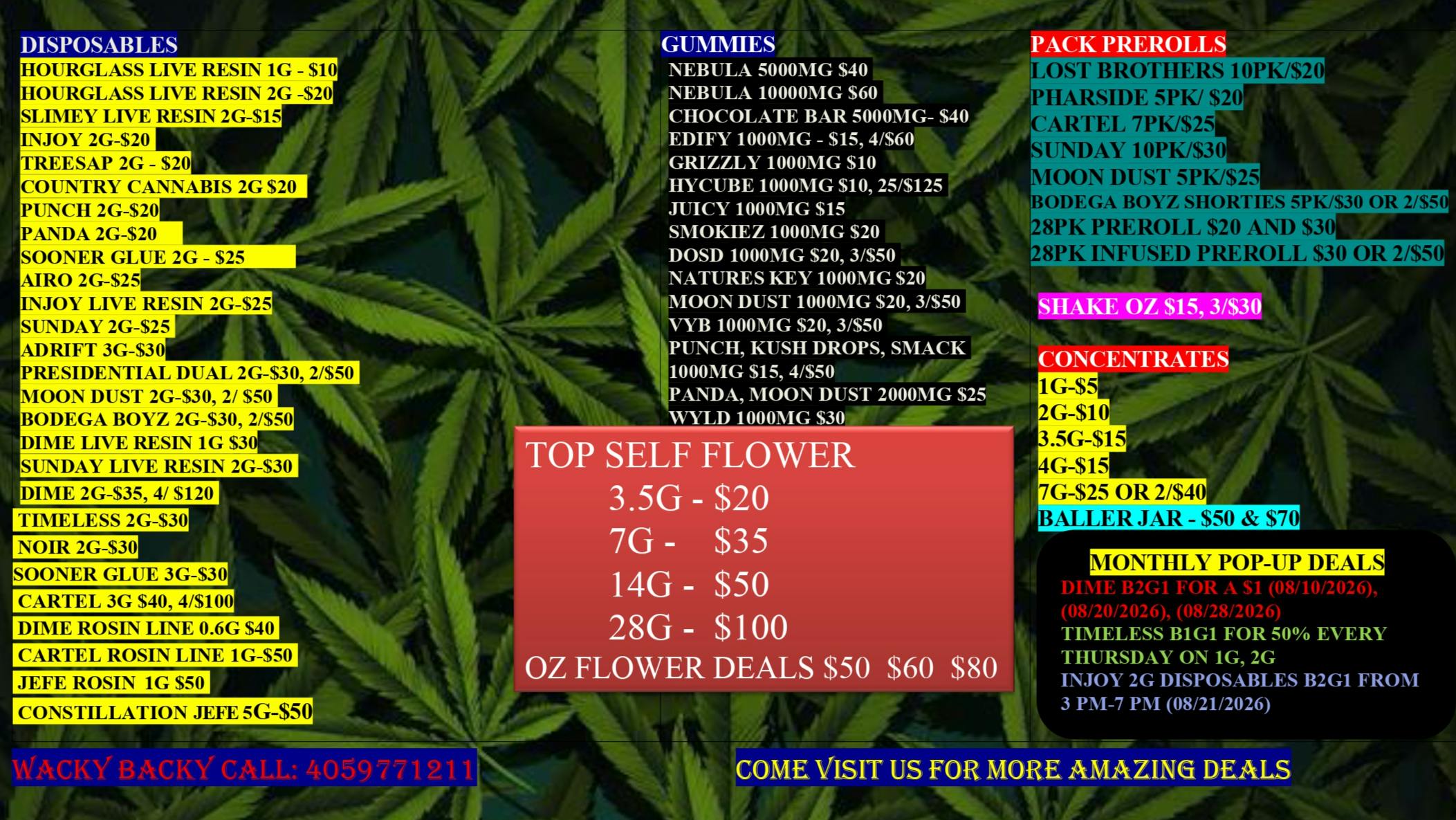 WACKY BACKY DISPENSARY WICKED WACKY DEALS