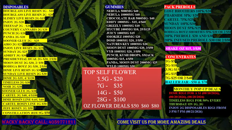 WACKY BACKY DISPENSARY WICKED WACKY DEALS