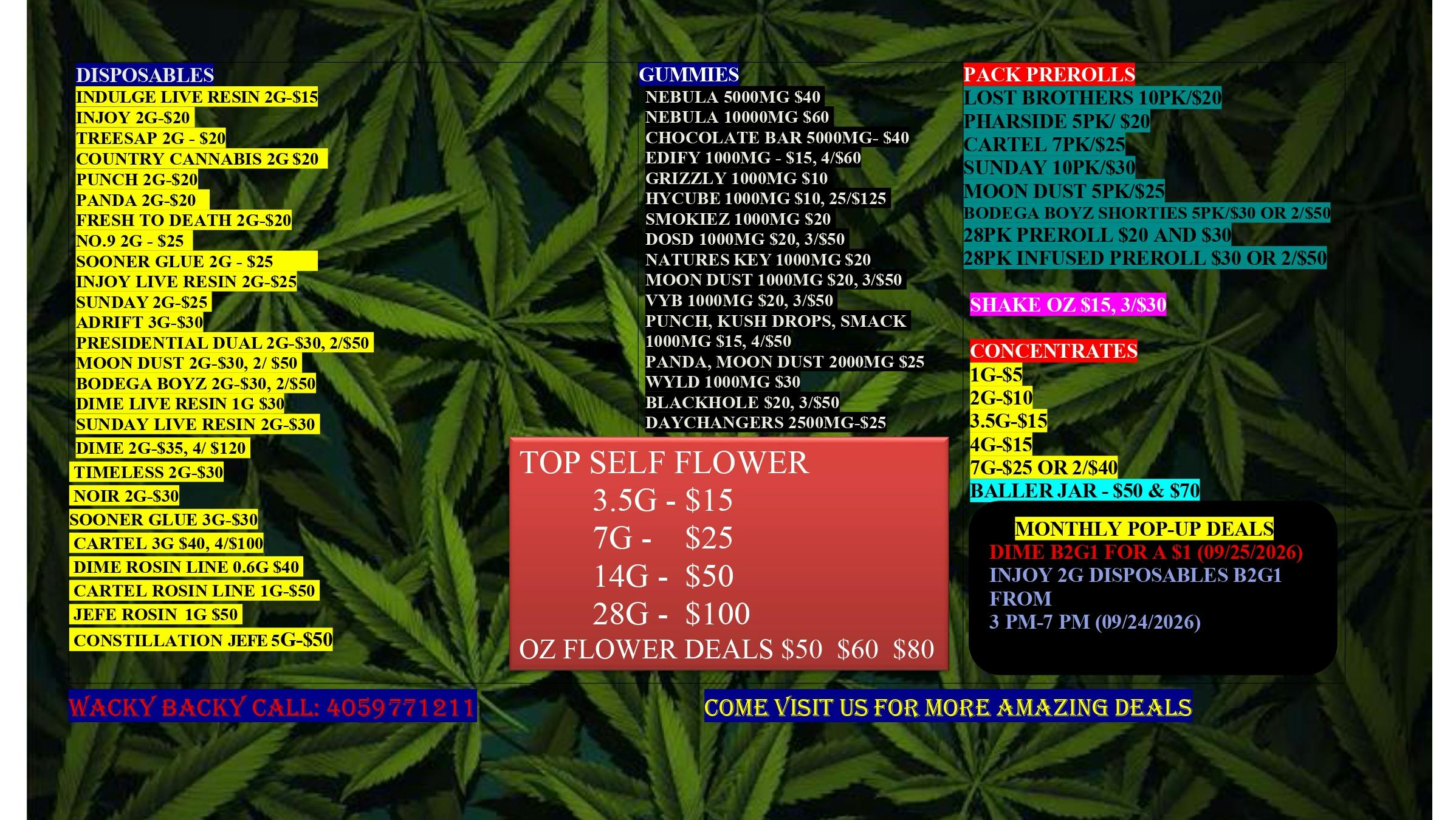WACKY BACKY DISPENSARY WICKED WACKY DEALS