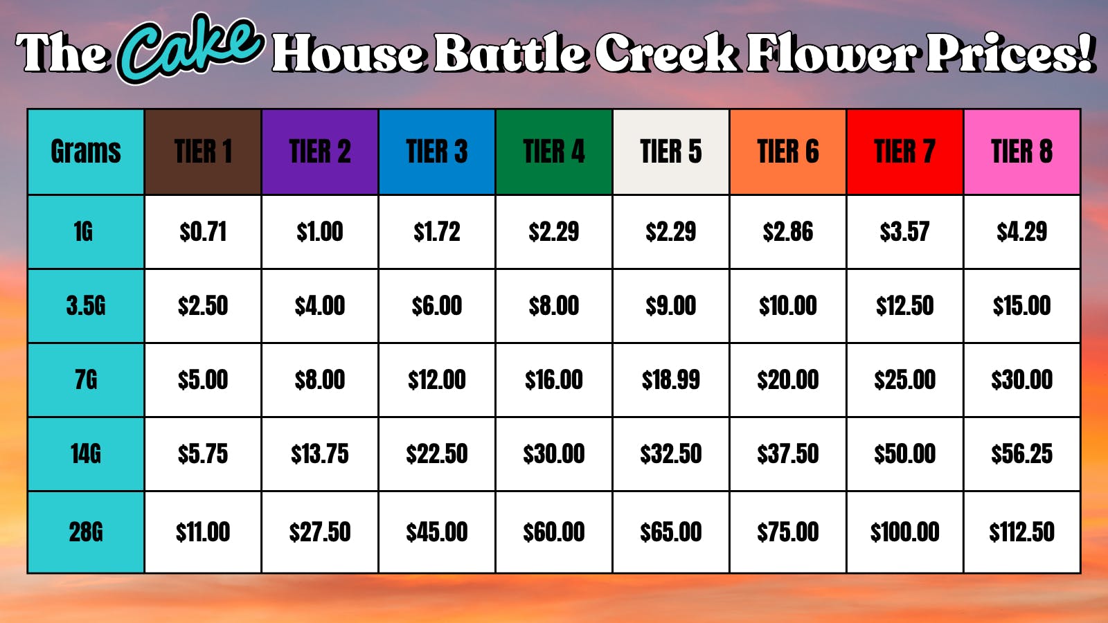 The Cake House - Battle Creek TCH BC Flower PRICES!
