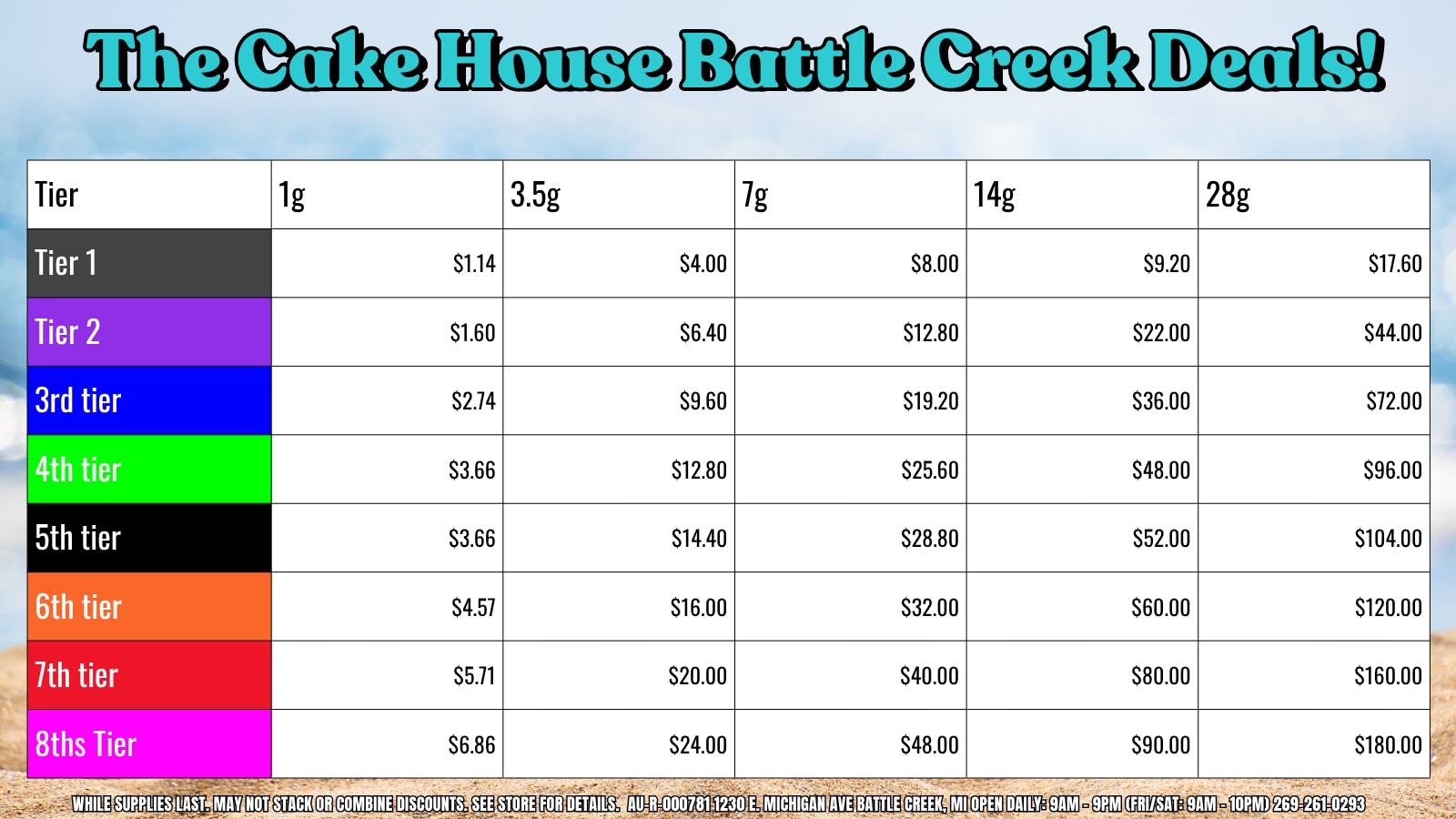 The Cake House - Battle Creek TCH BC Flower PRICES!