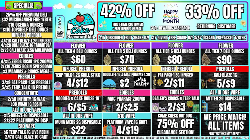The Cake House - Pleasant Ridge 33% OFF STORE OR 42% OFF 1ST VISIT + INFUSED 1G PR
