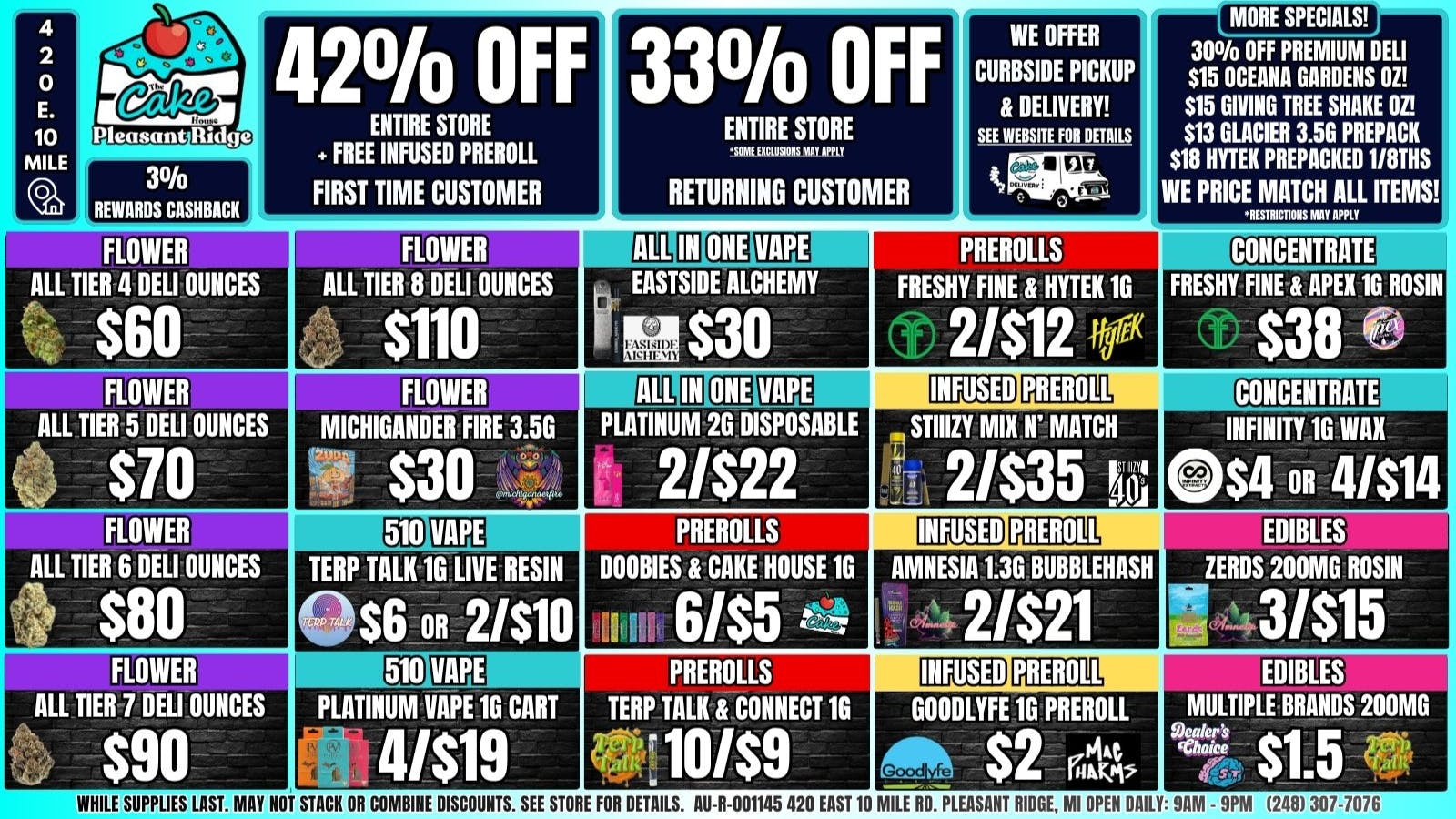 The Cake House - Pleasant Ridge 33% RETURNING OR 42% OFF 1ST VISIT+ INFUSED 1G PR!