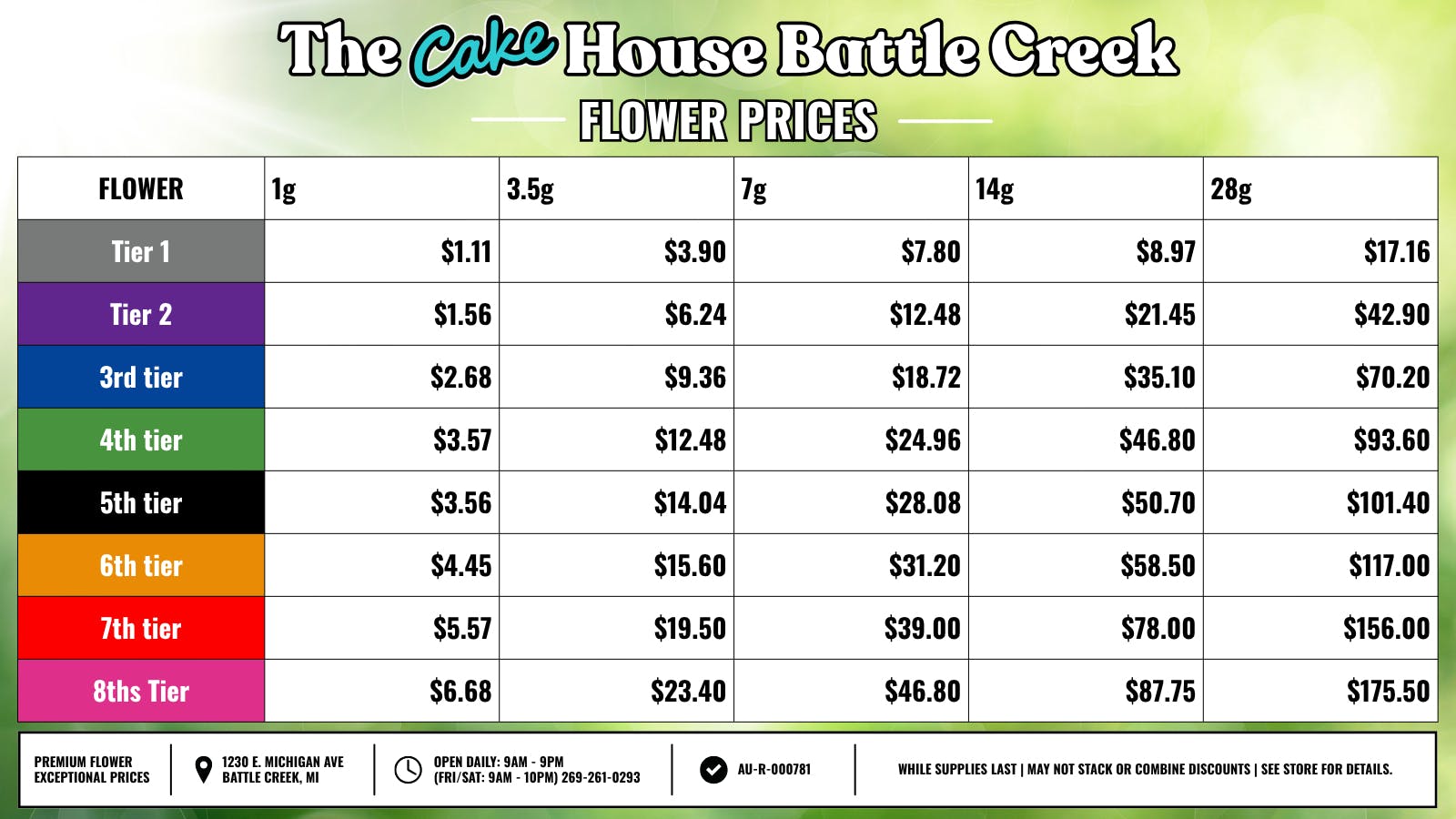 The Cake House - Battle Creek TCH BC Flower Prices!