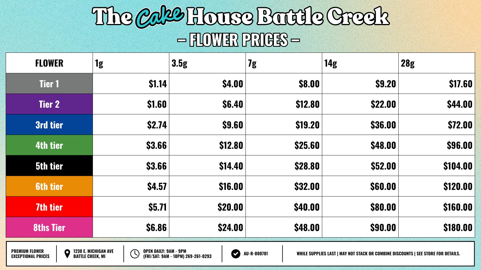 The Cake House - Battle Creek TCH BC Flower Prices!