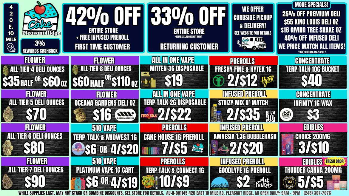 The Cake House - Pleasant Ridge 33% OFF STOREWIDE! 42% OFF 1ST VISIT + 1G INFUSED