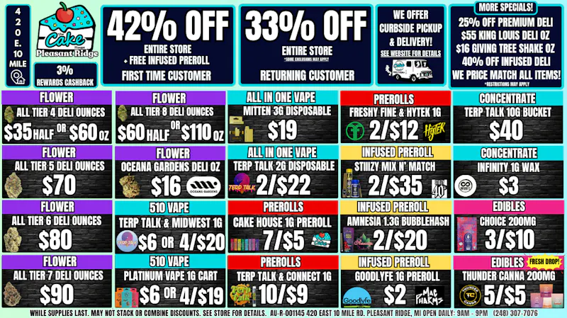 The Cake House - Pleasant Ridge 33% OFF STOREWIDE! 42% OFF 1ST VISIT + 1G INFUSED