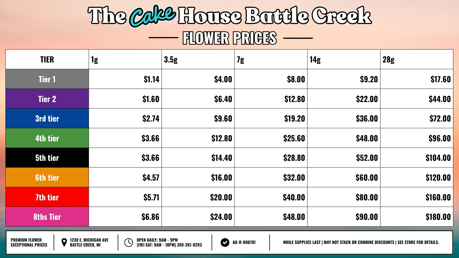 The Cake House - Battle Creek TCH BC Flower Prices!