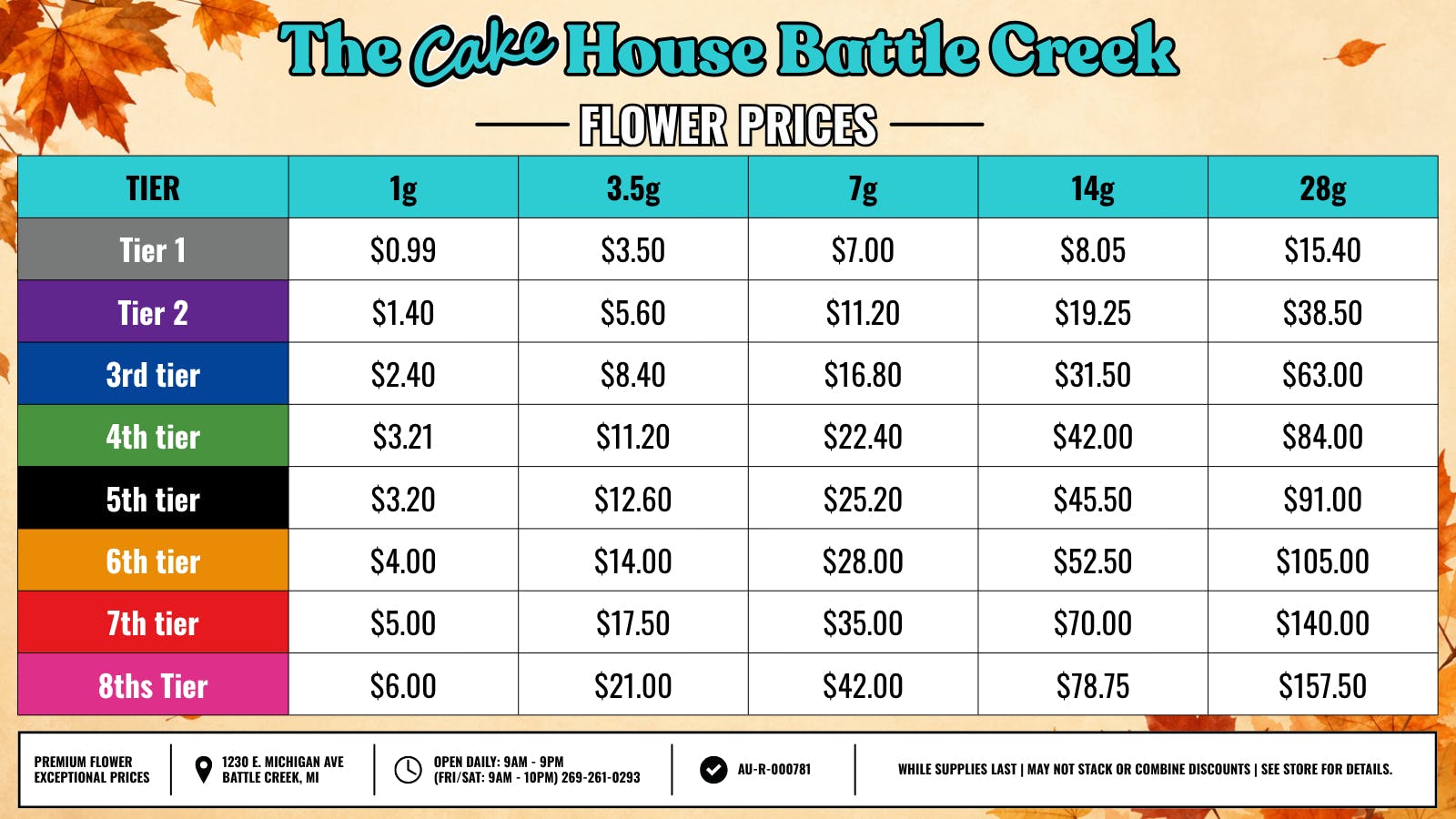 The Cake House - Battle Creek TCH BC Flower Prices!