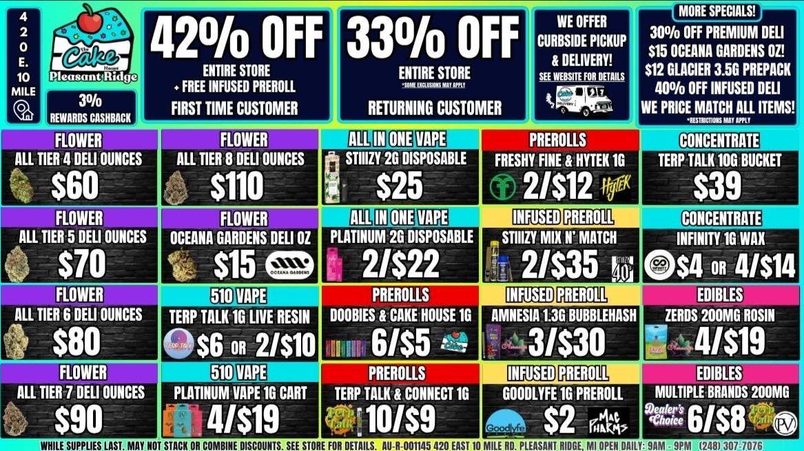 The Cake House - Pleasant Ridge 33% OFF STOREWIDE OR 42% 1ST TIME +FREE 1G INFUSED