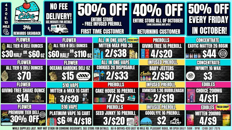 The Cake House - Pleasant Ridge 40% OFF ALL MONTH! 50% OFF 1ST VISIT + INFUSED 1G!