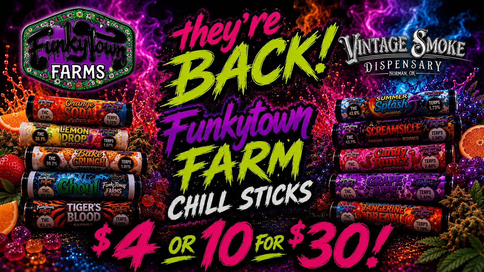 Vintage Smoke Dispensary FUNKYTOWN CHILL STICKS ARE BACK!! 10 for $30!!
