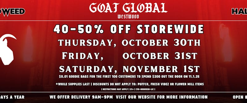 GOAT Global Westwood HALLOWEED | 40-50% OFF STOREWIDE | 10/30-11/1 |
