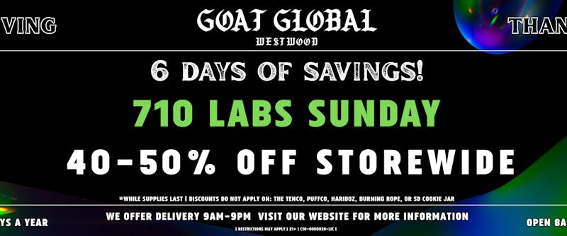 Goat Global Delivery - Santa Monica 50% OFF 710 LABS | 6 DAYS OF SAVINGS