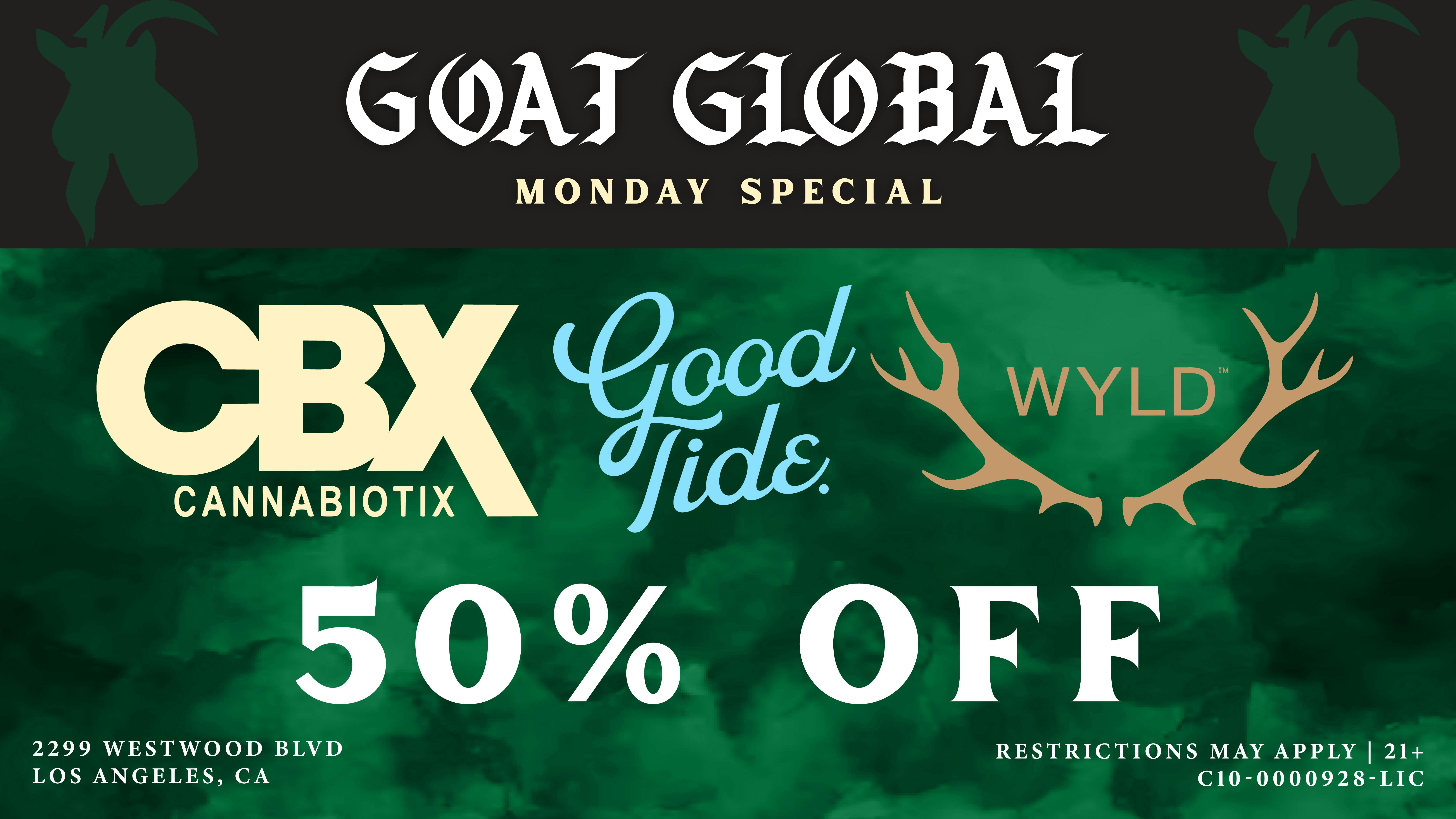 Goat Global Delivery 🔥 MONDAY 50% OFF CANNABIOTIX, GOOD TIDE, WYLD 🔥