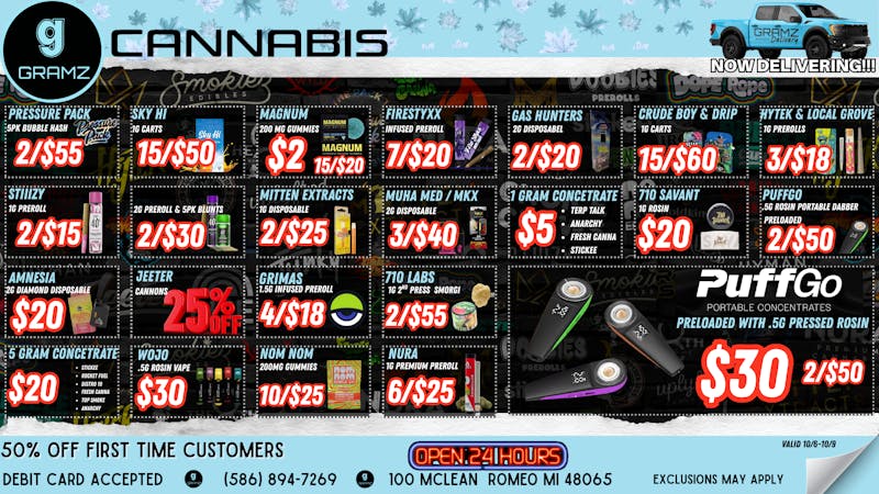 Gramz Cannabis - Romeo NOW DELIVERING!!!! LARGEST DELI SELECTION !!!!