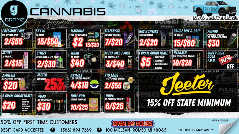 Gramz Cannabis - Romeo 20% OFF DELI FLOWER!!!!! OPEN 24HRS!!!!