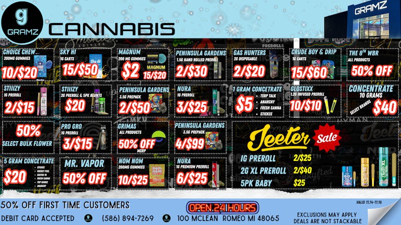 Gramz Cannabis - Romeo JEETER 1G QUAD PREROLL 2/$25, BABY JEETERS $25