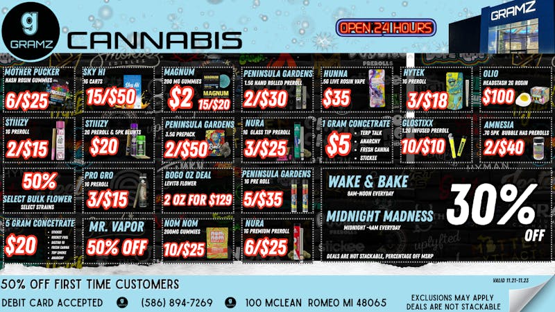 Gramz Cannabis - Romeo OPEN 24HRS!!! Midnight Madness 12am-4am 30% Off!!