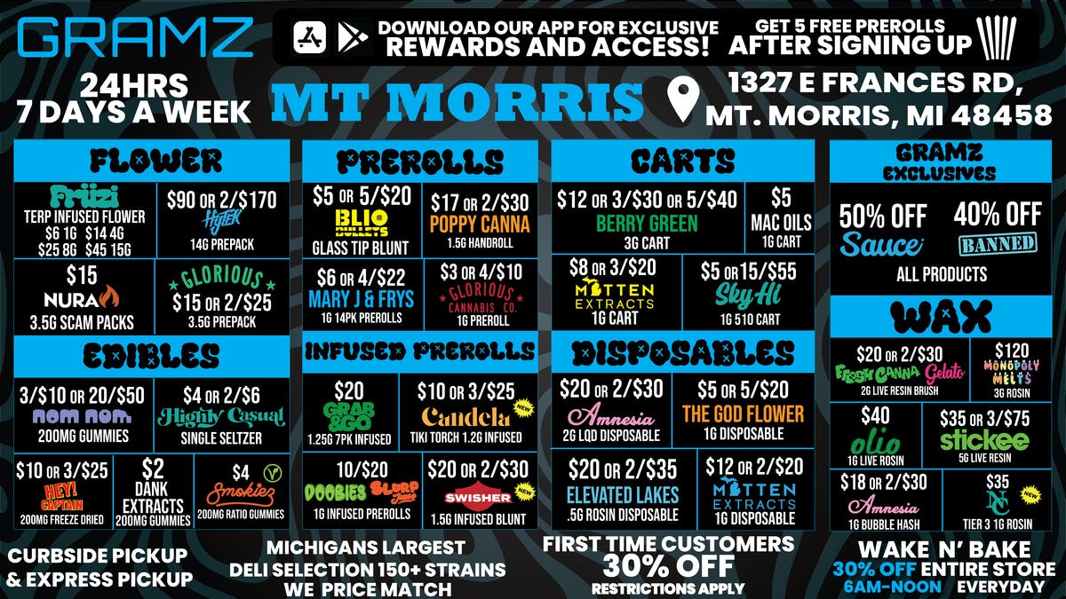 Gramz Cannabis - Mt. Morris 💰 Mt Morris Never Closes. Neither Do the Deals. ⏰