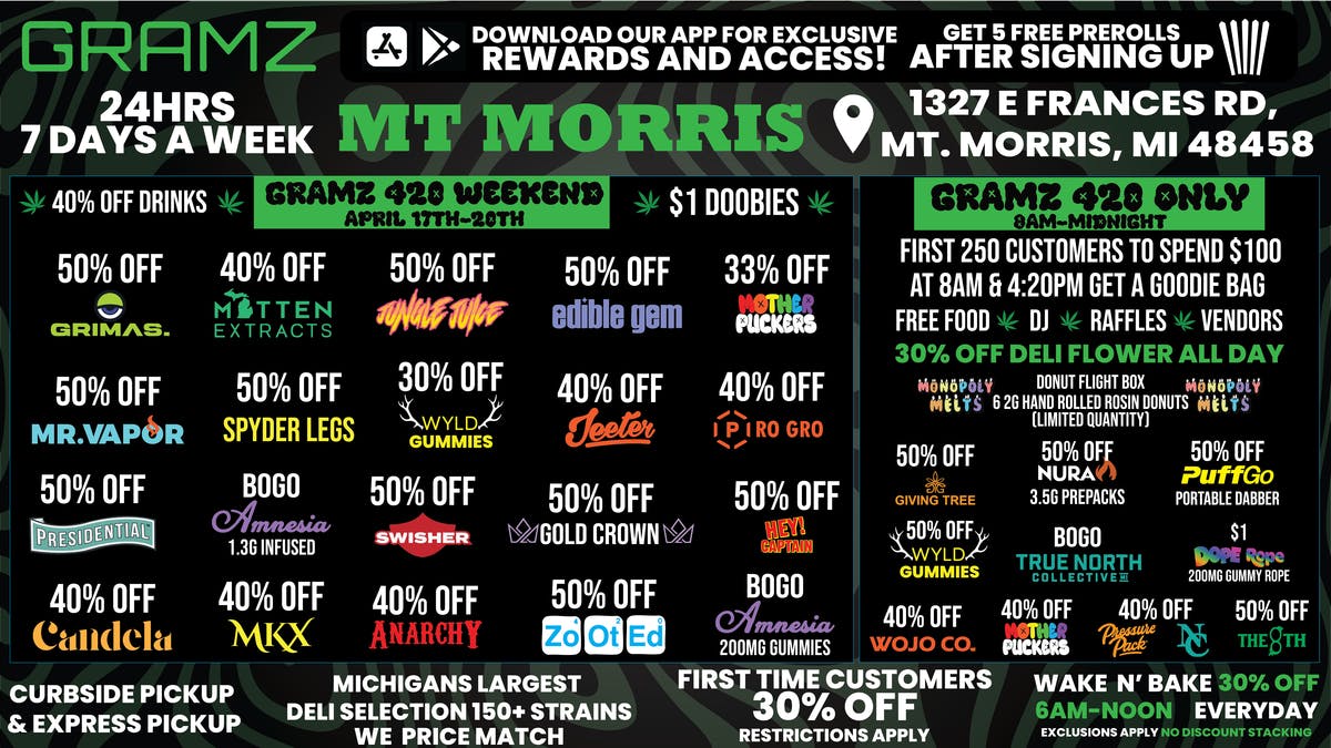 Gramz Cannabis - Mt. Morris 4/20 at Gramz Mt. Morris 🔥 Goodie bags & raffles!
