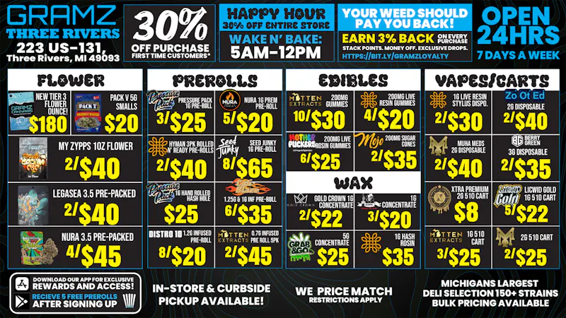 Gramz Cannabis - Three Rivers 🔥 Three Rivers’ 24-Hour Deal Spot 🔥