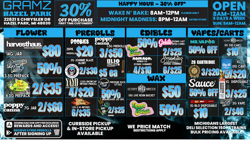 Gramz Cannabis - Hazel Park 🌙 Hazel Park’s Late-Night Deal Spot