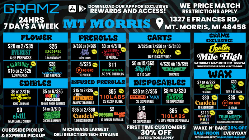Gramz Cannabis - Mt. Morris Stock Up & Save Big 24/7 @ Gramz Mt Morris 💚