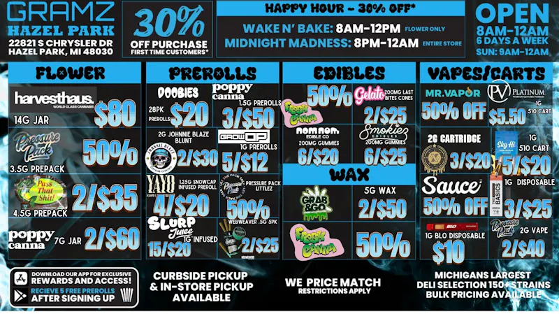 Gramz Cannabis - Hazel Park 🔥 Open Late. Priced Right. Always Loud. 🔥