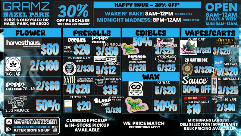 Gramz Cannabis - Hazel Park 🔥 WAKE, BAKE & SAVE — DEALS ALL DAY AT GRAMZ