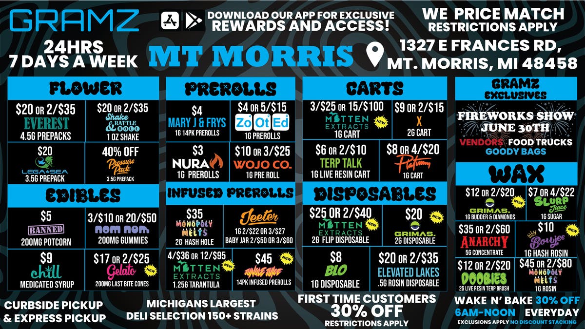 Gramz Cannabis - Mt. Morris Stock Up & Save Big 24/7 @ Gramz Mt Morris 💚