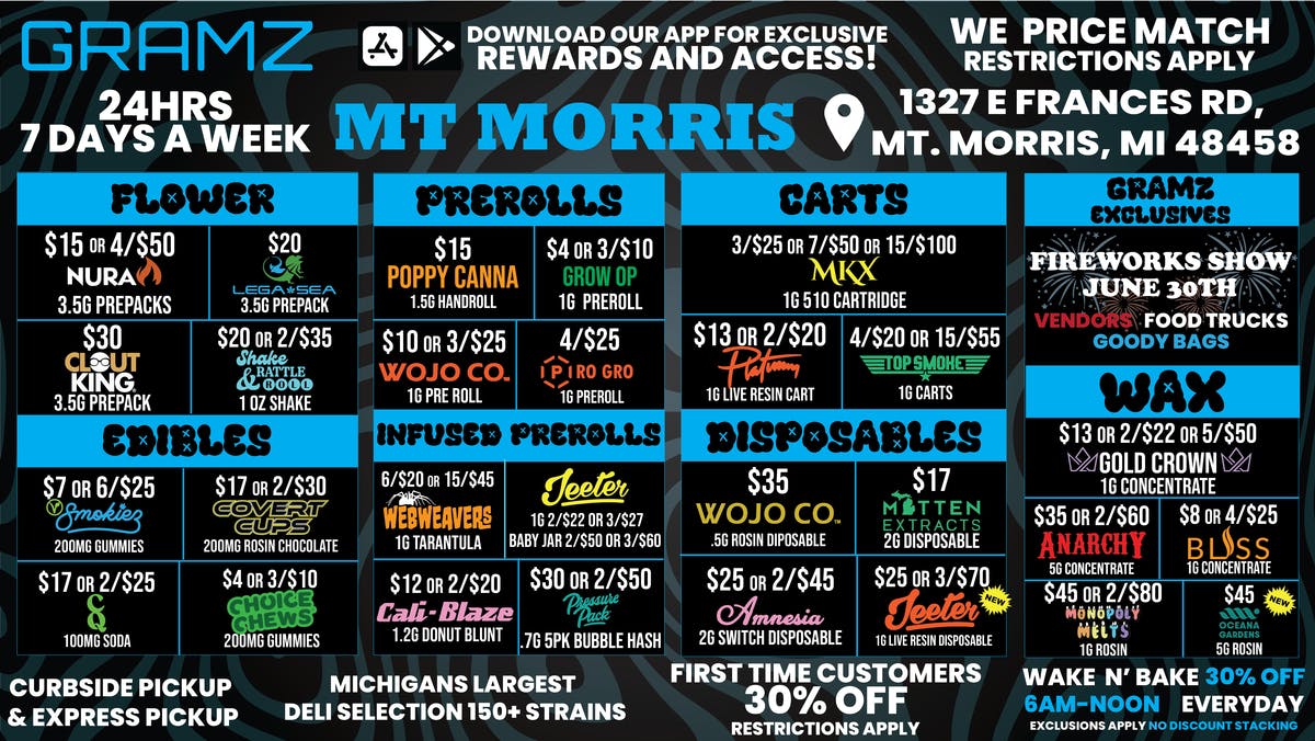 Gramz Cannabis - Mt. Morris 🔥🚨 MT. MORRIS 24-HOUR MEGA DEALS 💨🌙 STOCK UP &