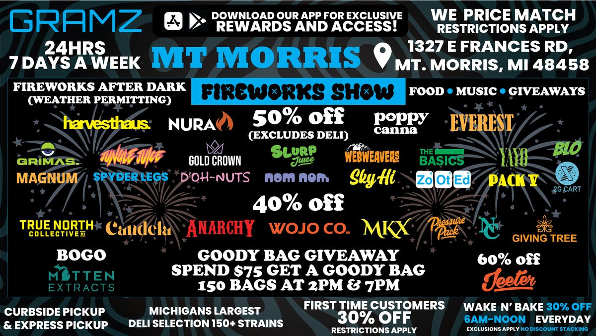 Gramz Cannabis - Mt. Morris 💥 LIGHT UP YOUR TUESDAY — FIREWORKS START AT 10PM