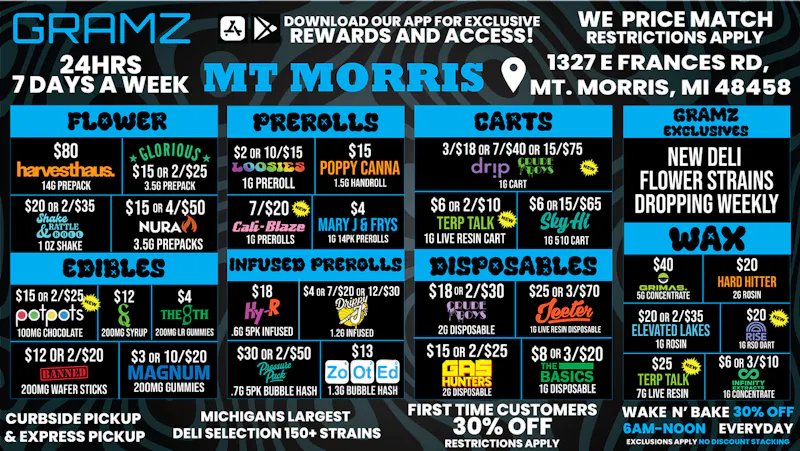 Gramz Cannabis - Mt. Morris 🔥 MT. MORRIS FIRE DEALS • OPEN 24/7! 🚨