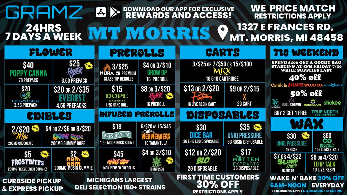Gramz Cannabis - Mt. Morris 🔥 Fresh Drops & Big Savings at Mt. Morris 🌿