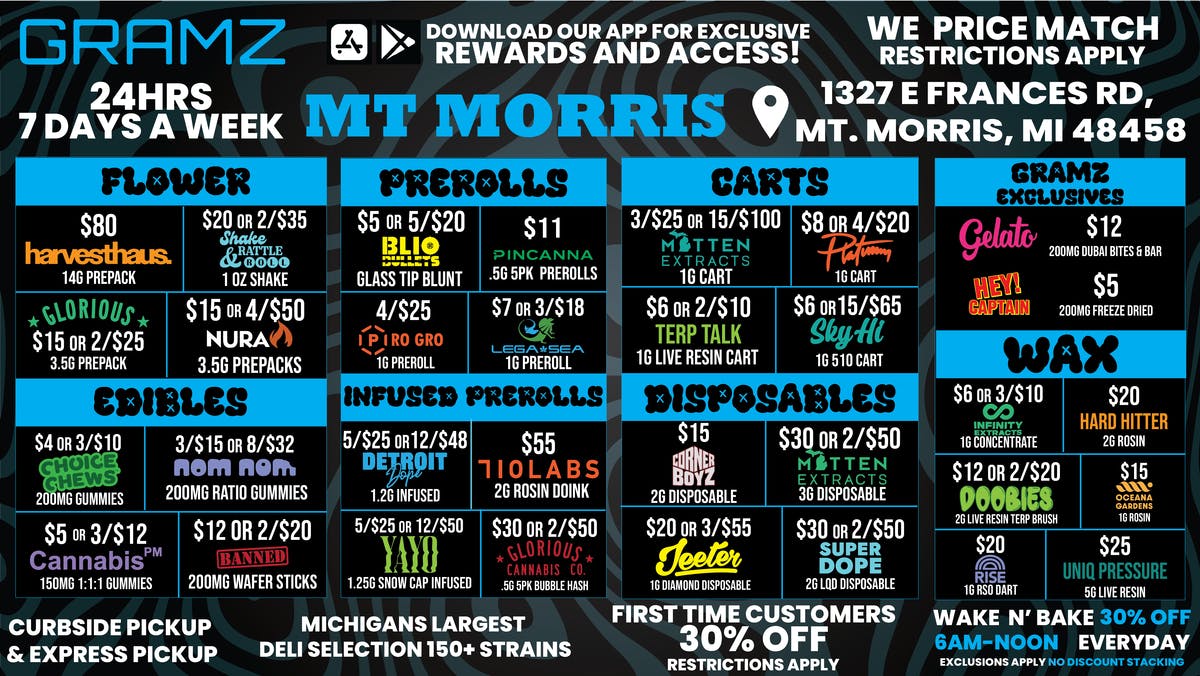 Gramz Cannabis - Mt. Morris 🔥 OPEN 24/7! HOT DEALS ALL DAY, EVERY DAY! 🔥