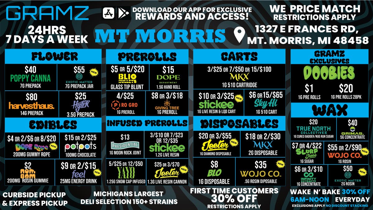 Gramz Cannabis - Mt. Morris 🔥 Mount Morris Deals Hit Different 24/7! 🔥