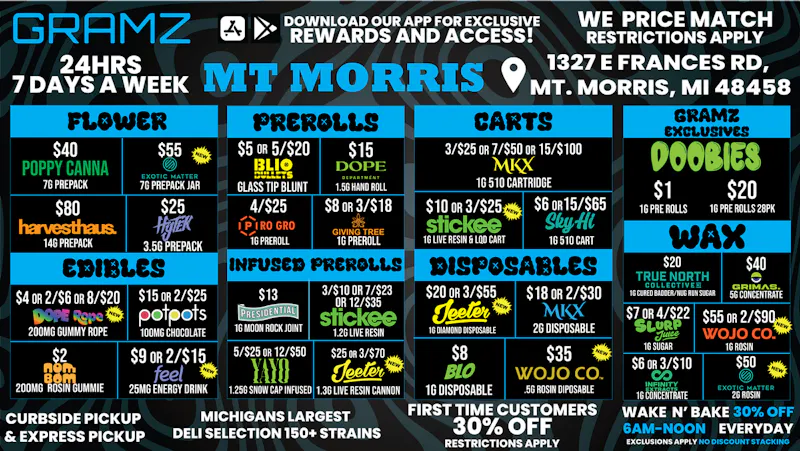 Gramz Cannabis - Mt. Morris 🔥 Mount Morris Deals Hit Different 24/7! 🔥